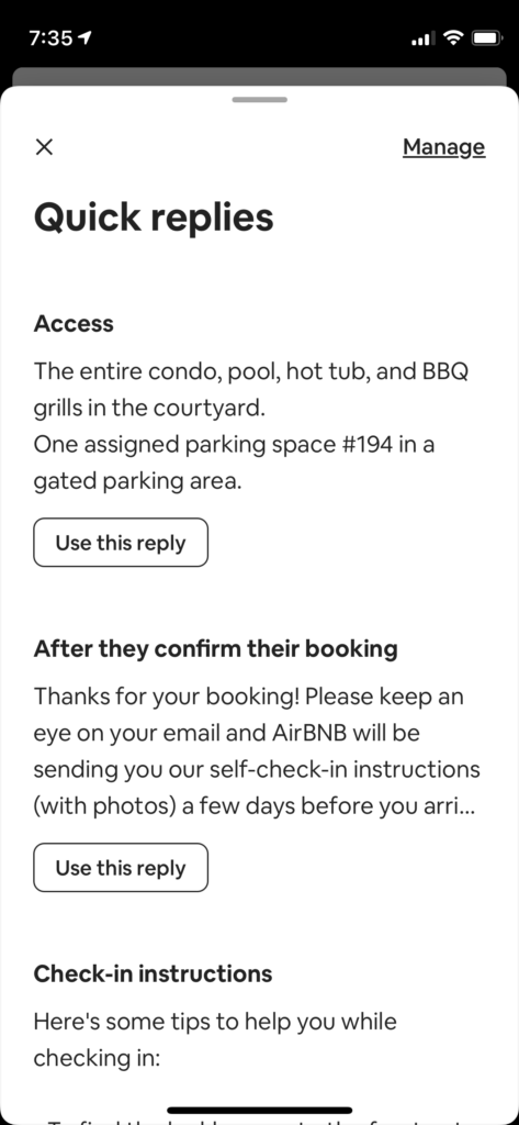 Airbnb hosting feature - quick replies