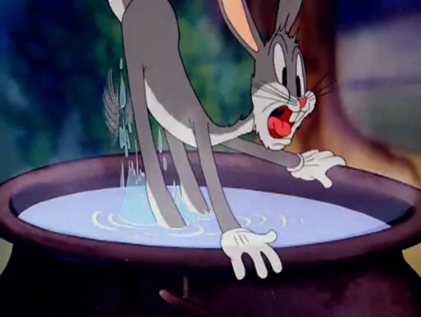 bugs bunny in a hot boiling pot of water
